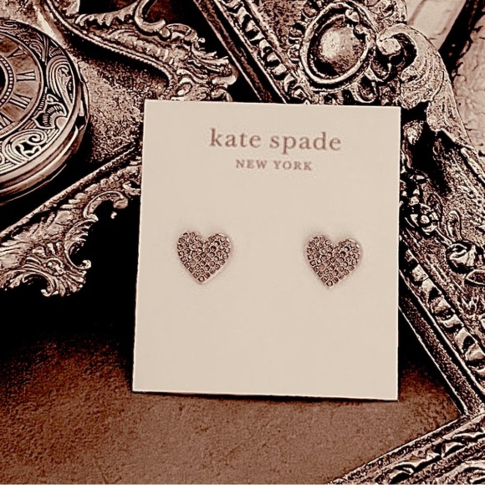 KATE SPADE | Yours Truly Pave’ Rose Gold Clear Heart Stud Earrings